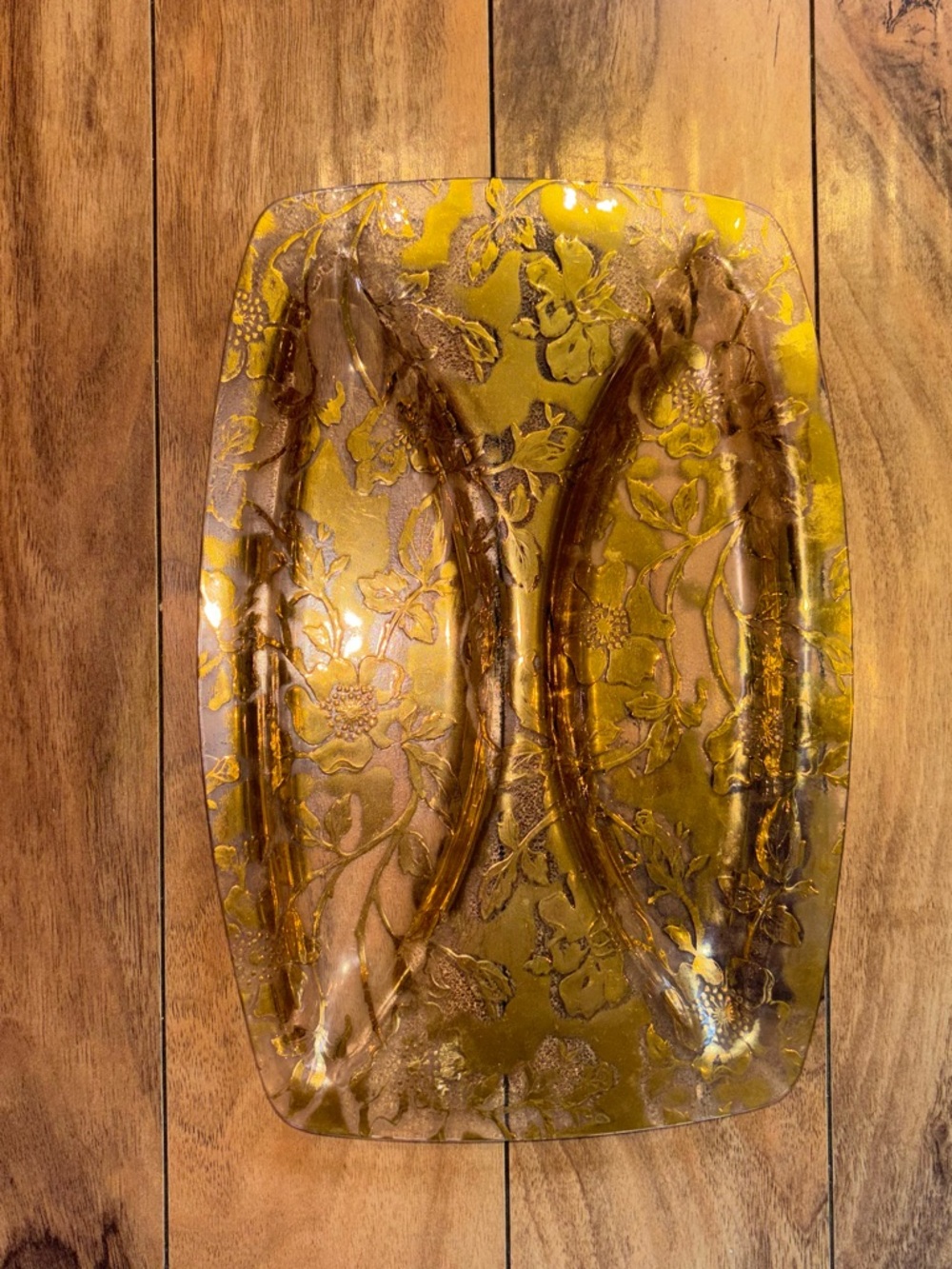 Decorative Amber Glass Serving Tray - Amber Floral